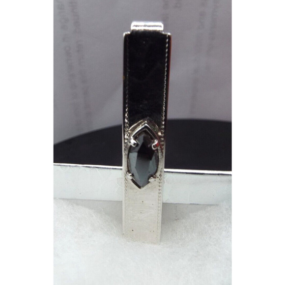 Vintage 3pc Set Anson Sterling Silver Black Onyx Cufflinks & Tie Clip - Picture 3 of 9